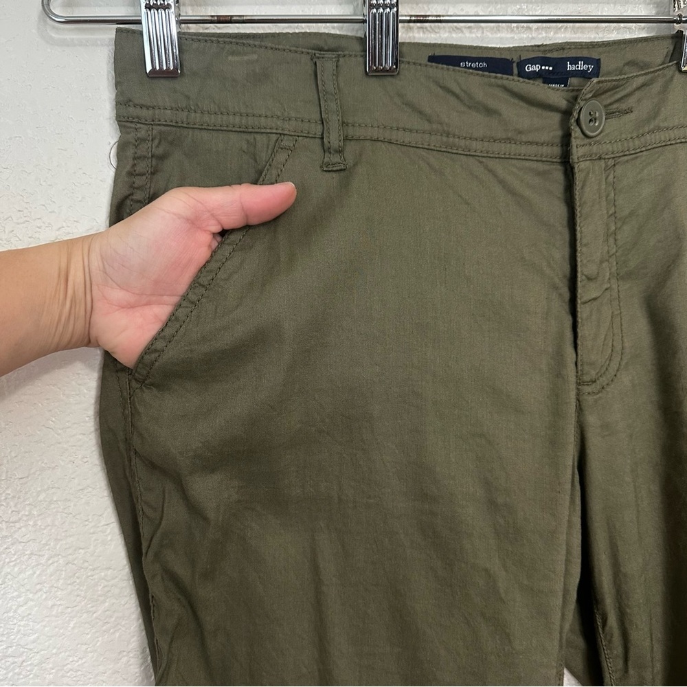 GAP Linen Blend Hadley Stretch Olive Green Capri Women's Pants, 14 - Picture 3 of 11